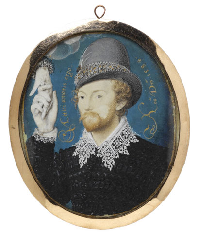 Nicholas Hilliard, Portrait of an Unknown Man Clasping a Hand from a Cloud, 1588       